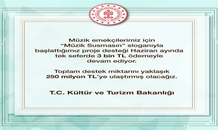 “MÜZİK SUSMASIN” PROJE DESTEĞİ HAZİRAN’DA DA DEVAM EDECEK